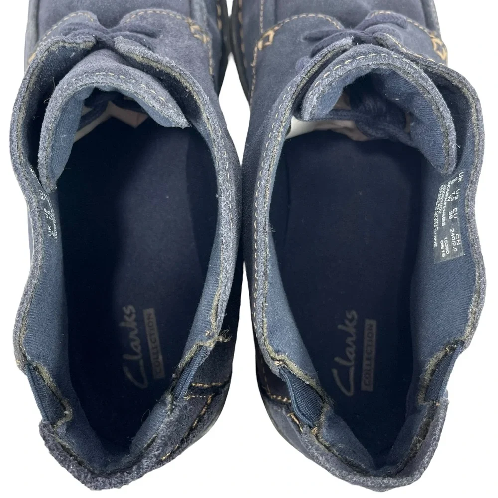 Clarks Womens‎ 7.5 Bendables 63002 Navy Blue Suede Chukka Lace-Up Ankle Boot